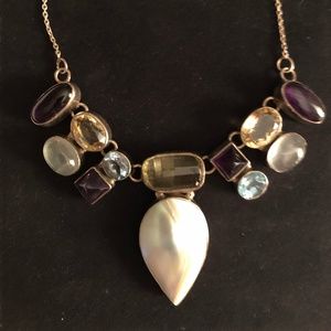 Handmade sterling silver multi stone necklace
